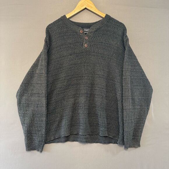 Haggar Men’s 1/4 Button Long Sleeve Sweatshirt Size Large Preppy Grey Striped - Picture 1 of 9